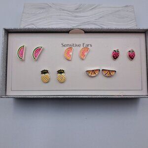 Fruit Set Of Enamel Earrings For Sensitive Ears Y2K Whimsical 90s Spring Summer
